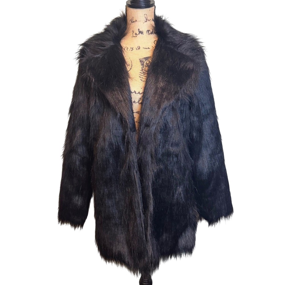 NWOT AIXIRUI Women Faux Fur Shag Winter Glam Long Sleeve Coat Jacket Black Large